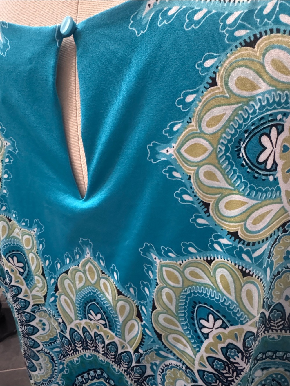 Cato Teal Paisley Sleeveless Mini Dress with Black Fringe - Picture 4 of 6